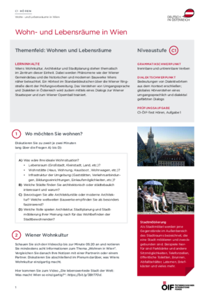 Lehr- und Lerneinheiten rund um C1-Hörtexte zu den Wohn- und Lebensräumen in Wien.