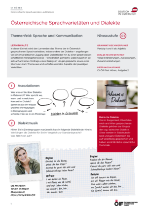 Lehr- und Lerneinheiten rund um C1-Hörtexte zu österreichische Sprachvarietäten und Dialekte.