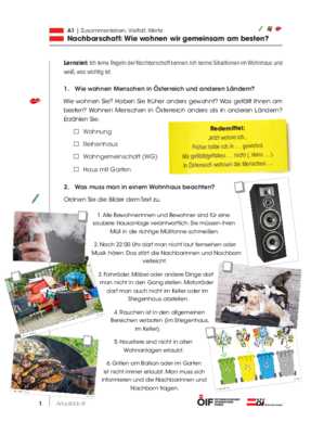 Eine Einheit mit Schwerpunkt Österreich mit dem Titel  " Nachbarschaft: Wie wohnen wir gemeinsam am besten?" für die Niveaustufe A1