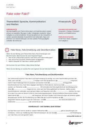 Lehr- und Lerneinheiten rund um C1-Hörtexte zu Fake News, Falschinformationen und Desinformation. 
